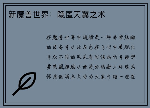 新魔兽世界：隐匿天翼之术