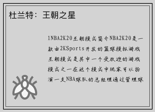 杜兰特：王朝之星